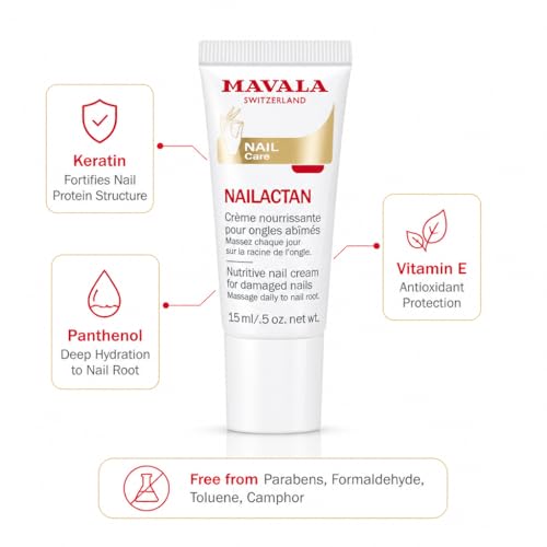 Mavala Nutritive Nail Cream Nailactan for Damaged Nails | Nail Care with Restorative Ingredients for Longer, Healthier Nails | Nail Strengthener + Hardener | 0.5 oz