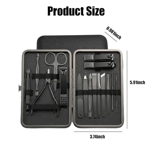 Manicure Kit for Women Men-Manicure Set with Case, Nail Clippers, Portable Nail Care Kit for Travel Home Personal Grooming（Black 16 in 1） - color: Black