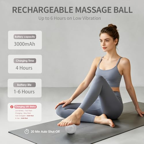 Heating Vibrating Massage Ball with 7 Modes & Memory Function for Myofascial Release, Deep Tissue and Trigger Point Muscle Therapy - Targets Back, Hip, Leg, Neck & Foot (Gray) - color: Gray