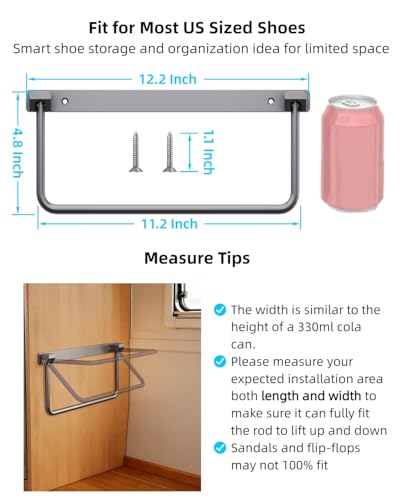 Foldable RV Shoe Rack Aluminum Wall Mounted Shoe Storage Solution | Orgainze Shoes Off Floor Reduce Clutter in Tight Camper Van, Slim Space Saver for Bedside/ Closet/ Trailer Entryway, 4 Pack
