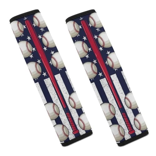 2 Pack Breathable Car Seat Straps Shoulder Pads for Adults and Children, All Vehicles, Baseball American Red Line Flag Harness Pads Strap, Pressure Relief - color: Pattern 461
