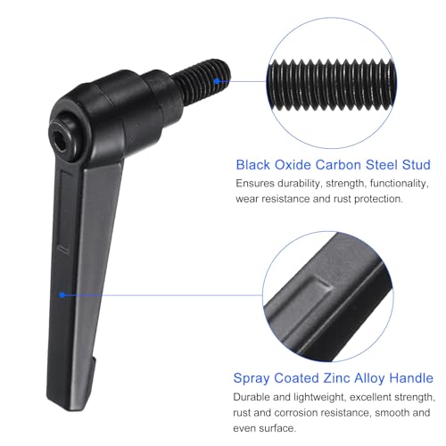 uxcell 4pcs Clamping Lever Handles, M8 x 15mm Black Oxide Carbon Steel Threaded Male Stud, Adjustable Handles Locking Quick Release Ratchet Push Button Bolt Knobs, Black - size: M8 x 15mm