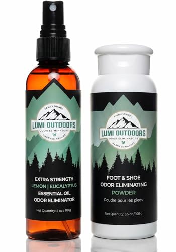 Lumi Outdoors Natural Shoe Deodorizer Spray and Foot Powder Bundle - Lemon Eucalyptus and Foot Powder - style: 2 Pack - Spray / Powder