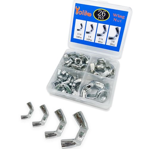 26 Pcs 4 Sizes 3/16",1/4",5/16",3/8" Wingnuts, Quality Carbon Steel Wing Nuts Sliver Zinc Plated Fasteners Parts Butterfly Nut, Hand Twist Tighten Hardware Nuts Butterfly Wing-Nut Assorted Kit - size: 4 Sizes (3/16", 1/4", 5/16", 3/8") - 26 Pcs
