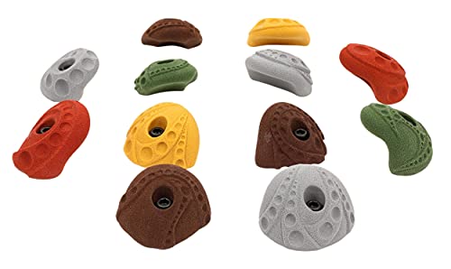 Atomik Rock Climbing Holds Set of 12 Mini Bolt-On Jugs in Assorted Earth Tones