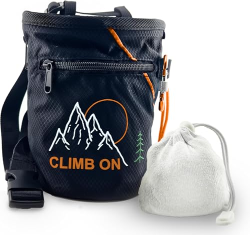 Chalk Bag + Ball for Rock Climbing, Bouldering, Top Rope | Climb On - style: Chalk Bag (Orange) + Refillable Ball