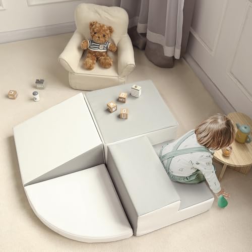 TODIBY Foam Blocks Climbing for Kids: Toddler Toys for Indoor and Outdoor Fun - Soft PU Leather Play Structure for Crawling and Sliding - Ideal for Playhouse and Play Gym Activities - style: Grey/White
