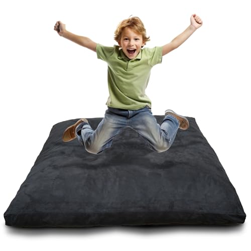 SENSORY4U Crash Pad for Kids Sensory Crash Pad with Foam Blocks - XL (5 Foot X 5 Foot) Grey - for Sensory Gym Room with Washable Cover