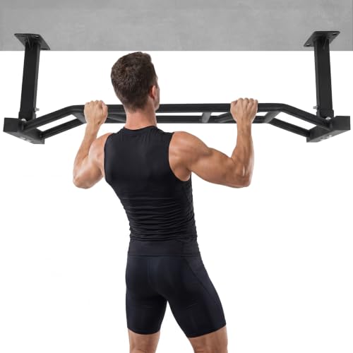 47 Inch Ceiling Mounted Pull Up Bar Adjustable Height&Supports to 600 Lbs Heavy Duty Multi-Grip Chin Up Bar for Home Gym and Strength Training