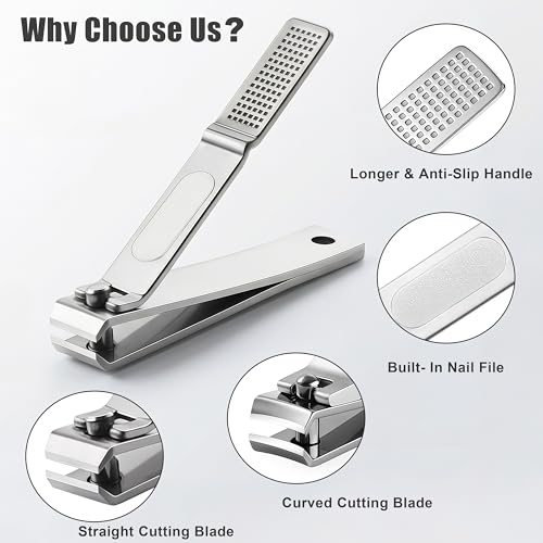 Heavy Duty Nail Clippers Set, Straight & Curved Edge, 3PCS Silver | Large 3.15Inch, Fingernail and Toenail Clippers for Thick Nails, with Nail File ,Nail Trimmer for Men Women Seniors Adults - color: Silver