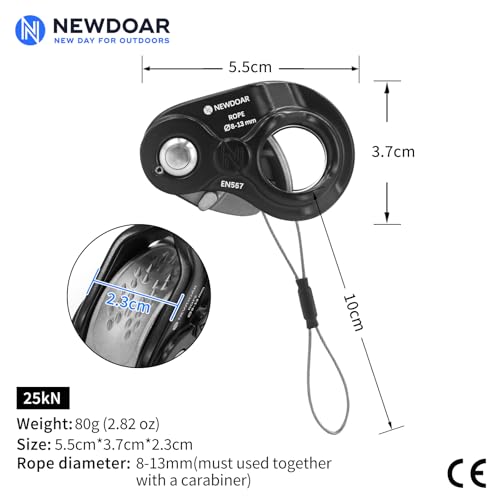 NewDoar Rope Ascender Lightweight Rope Clamp Ascender Riser Adjuster Fits 8-13mm Rope Self-Locking Grip for Rock Climbing,Hunting,Protection Rescue,Rappelling,Arborist,Gear Equipment - color: Black Pro