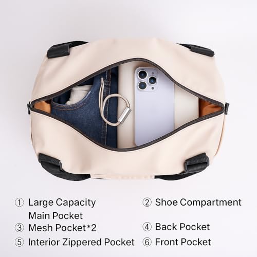 Gym Bag for Women Men with Shoe Compartment, Waterproof Small Duffle Bag for Travel, Sports, Weekend Lightweight Carry On Tote Bag (White) - color: White