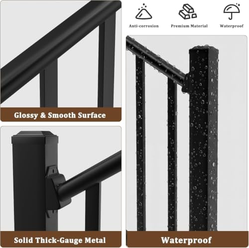 Aluminum Deck Railing Kit, Modular 36 in H. x 5 Ft W Stair Railing Kit for Outdoor Steps,Heavy Duty Balustrade System for Deck, Porch, Patio & Balcony(1 Post, 1 Panel) - size: 5 Feet-Stair