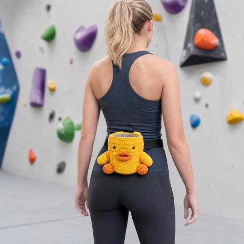 Cute Rock Climbing Chalk Bag, Soft Knitted Climbing Chalk Pouch with Drawstring & Adjustable Belt, Fit Bouldering, Gymnastics & Outdoor Activities for Climbers - color: Yellow