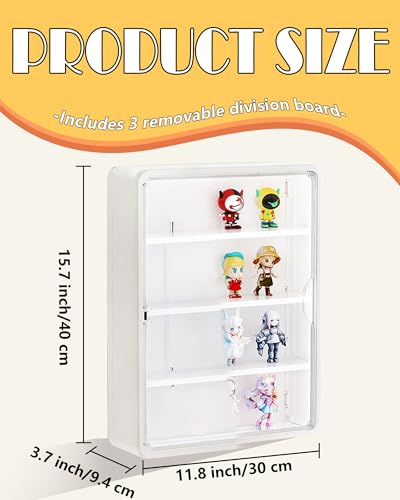 Wall Mounted Display Case for Figures, 15.75" High, Shadow Box with Shelves | Hanging Trinket Display Shelf for Collectibles Action Doll Blindboxes, 4-Layer White Shelf with Clear Magnetic Door 1 Pack - color: White Box