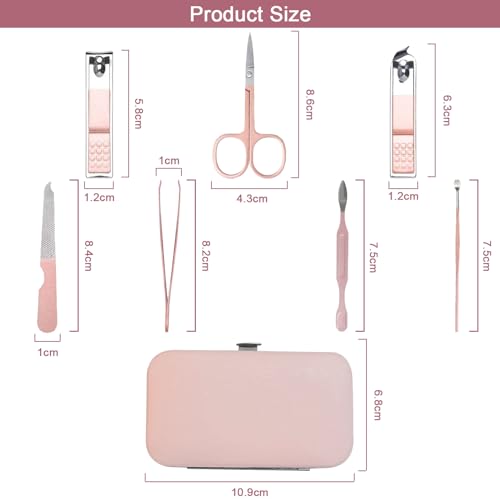 7 in 1 Premium Manicure Set - Nail Clippers Scissors Pedicure Stainless Steel Cuticle Nail Care Tools with Luxurious Travel Case, Portable Manicure Grooming Kit for Women