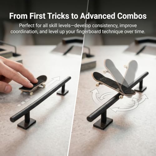 Fingerboard Rail Trick Skate Grind Rail, Mini Finger Skateboard Obstacle for Tech Deck Style Fingerboarding, Portable Desk Skatepark Ramp for Grinds, Slides & Combo Tricks, Skate Training Accessory