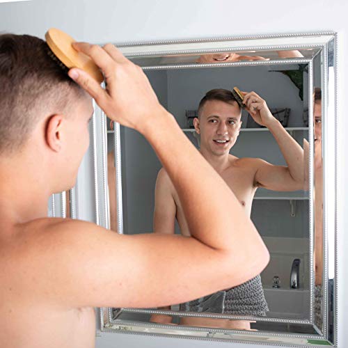 GranNaturals Military Style Boar Bristle Hair Brush for Men and Boys - Palm Size Hairbrush and Beard Brush for Grooming Thin, Fine, Facial and Short Hair - Soft Bristle Slick Back & Smoothing