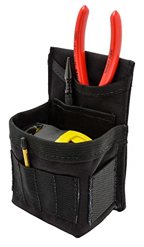 Diamondback GK1 Low-Profile Clip-On Utility Pouch, Black | 1000D nylon - 2 in. DB HD spring-steel mount - fits 35 ft tape or fasteners - 4-slot bit index + blade & pencil slots