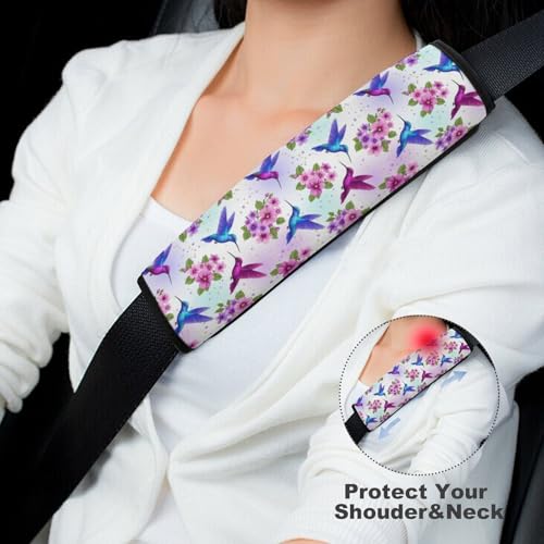 Universal Soft and Comfortable Seat Belt Cover for Adult Use, Stroller Pushchair High Chair, 2 Pack Floral Bird Purple Flower Hummingbird Shoulder Harness Cover - color: Pattern 768