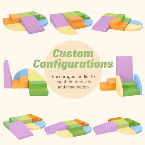 TODIBY 6-Piece Foam Climbing Blocks for Toddlers: Baby Foam Climbing Gym PU Leather Colorful Indoor Toy Building Blocks - style: Macaroon/Orange/Purple