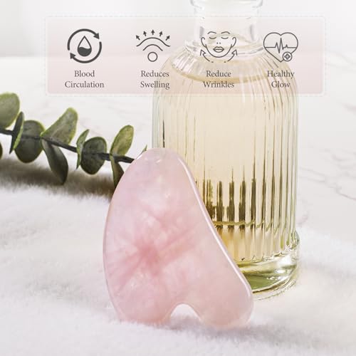 Gua Sha Facial Tools - Natural Jade Stone Guasha Tool for Face & Body,Massage Stick for Jawline Sculpting, Puffiness Reducing, Skin Care Gift, Anti-Aging Beauty Tool (Pink Stone) - color: Pink G