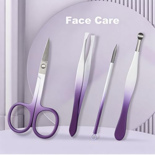 Manicure Set, 10 pcs High-Carbon Steel Nail Clippers Set, Portable Mini Manicure and Pedicure Kit, Travel Grooming Nail Kit with Leather Bag for Men and Women - color: DeepPurple