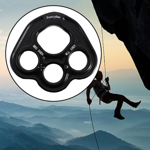 4 Holes Paw Rigging Plate Rope Access Climbing Anchor Lightweight Sturdy Rock Climbing Gear Force Divider Plate, Black