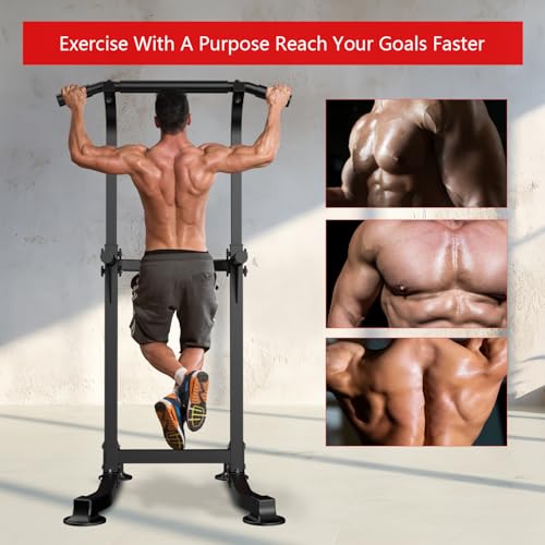 ZENOVA Pull Up Bar Dip Bar Squat Rack Workout Dip Station Height Adjustable Free Standing Chin Up Bar - color: Black