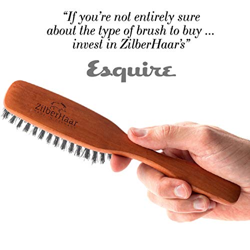 ZilberHaar Long Hair & Beard Brush - Made From Stiff First Cut Boar Bristles And Pearwood - Perfect Beard Care for Men - Works with all Beard Balms and Oils - 8.5 inches long - color: Long Stiff