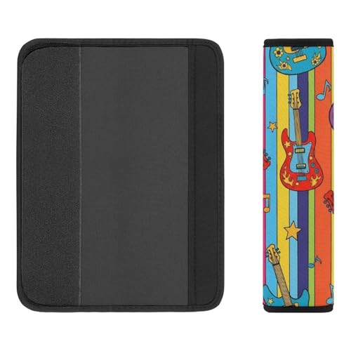 Universal Fit Seat Belt Cover for Adult Use, Stroller Pushchair High Chair, 2PCS Colorful Guitar Music Musical Instruments Harness Pads Strap Shock Absorption - color: Pattern 1004