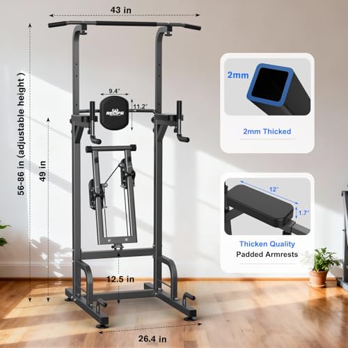 RELIFE REBUILD YOUR LIFE Power Tower Pull Up Bar Station Workout Dip Station for Home Gym Strength Training Fitness Equipment - color: Black-01