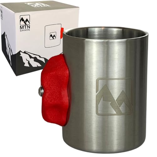 Rock Climbing Mug with Real Crimp Handle - 12oz Stainless Steel Pinch Hold Mug Climber Gift (Red) - color: Red