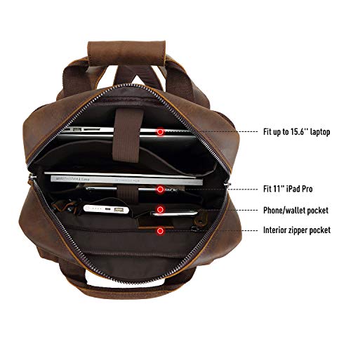 Polare Cowhide Leather Multiple Laptop Backpack Day Pack Travel Bag Satchel For Men - color: Dark Brown