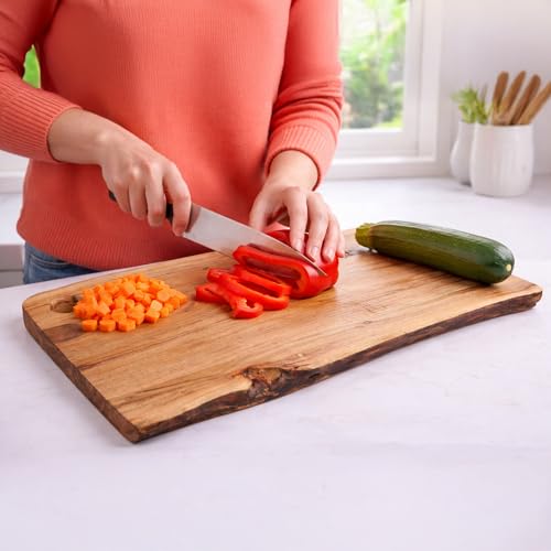 GoCraft Acacia Wood Live Edge Cutting Board – with Hole for Hanging | Rustic Rectangular Wooden Chopping Board | Charcuterie Cheese Tray | Food Serving Platter | Farmhouse Décor (Large) - size: 21"L x 12"W