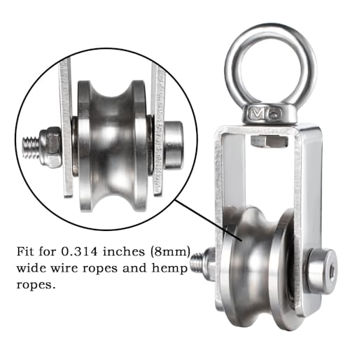 Cable Pulley Wheel Stainless Steel, Bearing Inside, Silent and Smooth, Rope Pulley for Pulley System, 2 Pack - size: Swivel Pulley+Nut