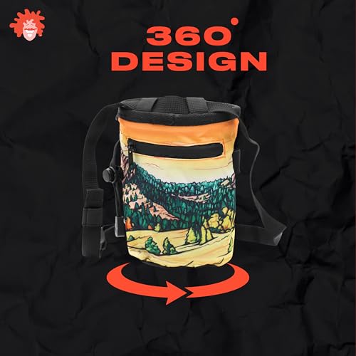 Rock Climbing Chalk Bag | for Outdoor, Gym, & Bouldering | Adjustable Waist Belt, Durable Drawstring Closure, & Zippered Pocket - style: Flat Irons