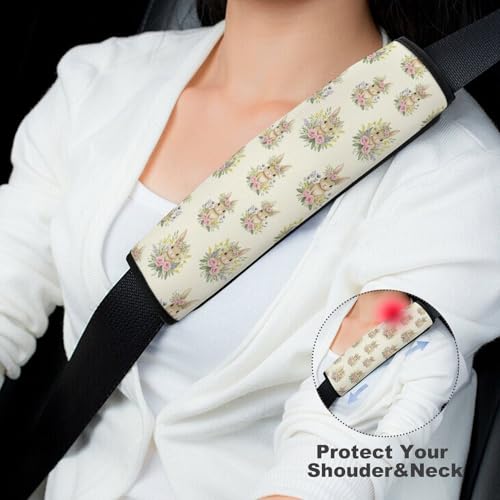 Universal Fit Seat Belt Shoulder Pad for Kids, Car Seats Pushchair Strollers High Chair Pushchair, 1 Pair Cute Bunny Rabbit Floral Cream Automotive Seat Belt Protector - color: Pattern 1008