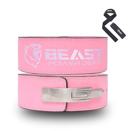 Beast Power Gear Weight Lifting Belt Lever Buckle 10MM 13MM Thick & 4 Inches Free Strap Weightlifting, Powerlifting, Deadlifts, Squats Men Women - color: Solid Pink, size: Large