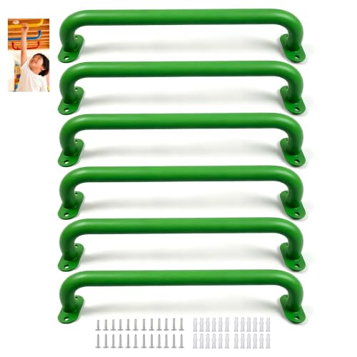 Monkey Bars Indoor Playground Handles 17inch, Heavy Duty Ceiling Grab Bars for Climbing Frames, Wall Ladders, Treehouses and Swing Set Accessories (6-Pack) - color: Green