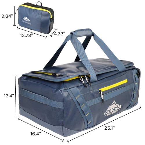 Cascade Mountain Tech 60L Duffle Bag, Convertible Travel Duffel Bag for Men Women, Water Resistant & Tear Resistant - color: Bering Sea Blue
