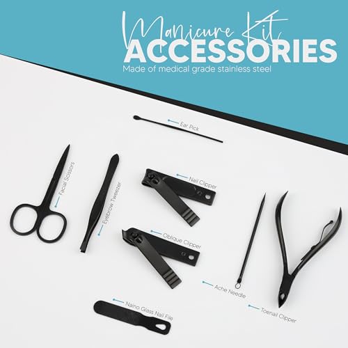 Utopia Care Manicure Set Professional Nail Clippers Kit | 18 Pcs Manicure & Pedicure Nail Kit for Men Women with Fingernail & Toenail Clippers and Premium Travel Case - color: Black, size: 18 Piece Set