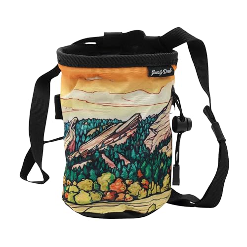 Rock Climbing Chalk Bag | for Outdoor, Gym, & Bouldering | Adjustable Waist Belt, Durable Drawstring Closure, & Zippered Pocket - style: Flat Irons
