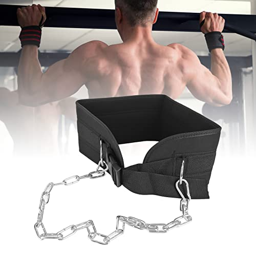 Adjustable Dip Belt, Heavy Duty Dip Belt with Chain and Carabiner for Dips Pull Ups and Weightlifting Exercises, Premium Fabric Weight Training Belt for Men and Women