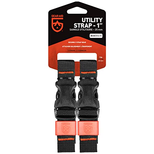 GEAR AID Utility Straps with Side-Release Buckle, Secure and Compress Camping, Biking, Hunting, Boating Gear, 1" Width, 24" Length - size: 1" x 24", style: 2 Straps