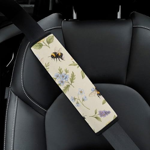 2 Pack Floral Wild Flower Yellow Bee Car Seat Straps Shoulder Pads Universal Soft and Comfortable Seat Belt Cushion for Adults and Children, Stroller Pushchair High Chair - color: Pattern 29