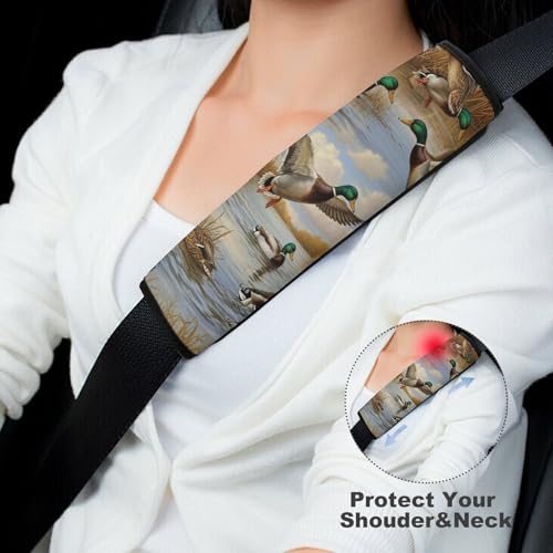 2 Pack Mallard Wild Duck Collage Print Car Seat Straps Shoulder Pads Soft Padded Seat Belt Cushion for Kids, All Vehicles, Pressure Relief - color: Pattern 431