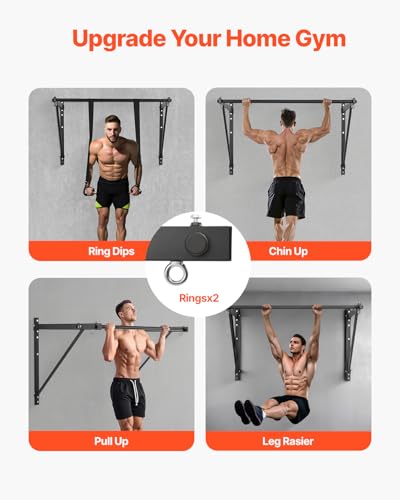 VEVOR Pull Up Bar, Multi-Grip Wall Mounted Pull Ups, 50 in Width Multifunctional Chin Up Training Station, Heavy Duty Steel Upper Body Workout Bars with Hangers, 440 lbs Weight Capacity, for Home Gym - size: Joist Mount