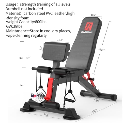 K KiNGKANG Adjustable Weight Bench for Home Gym Full Body Strength Training | Load 1050lbs|8+3 Angle Positions|High-Density Cushion|Commercial Steel Frame|Assembly Free | Foldable | Space Saving - color: Charcoal