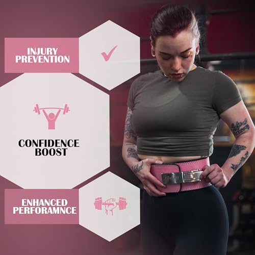 Beast Power Gear Weight Lifting Belt Lever Buckle 10MM 13MM Thick & 4 Inches Free Strap Weightlifting, Powerlifting, Deadlifts, Squats Men Women - color: Solid Pink, size: Large
